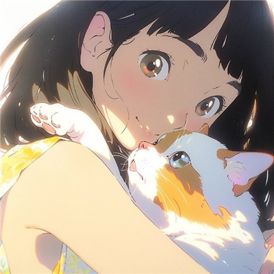 少女抱着猫的动漫把快乐放进重点反复背诵吧